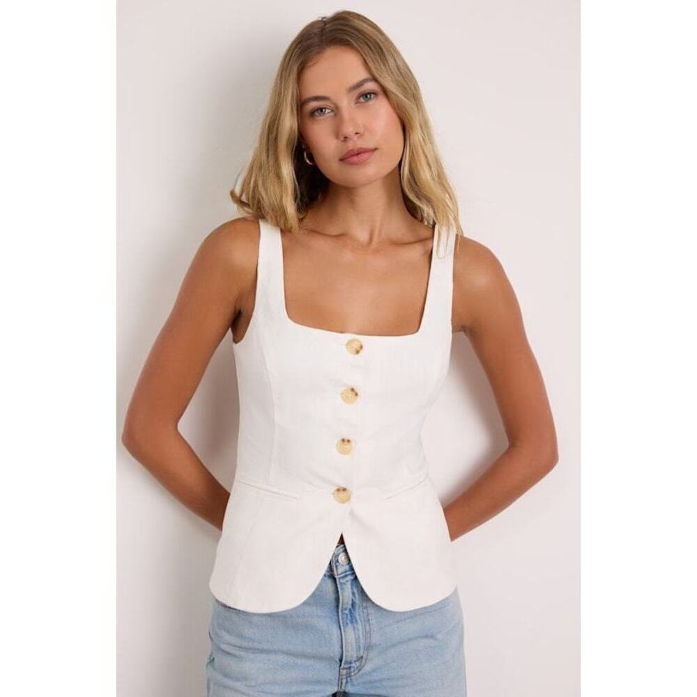 Lulus Poised Impulse Ivory Sleeveless Button-front Vest Top White - Size S